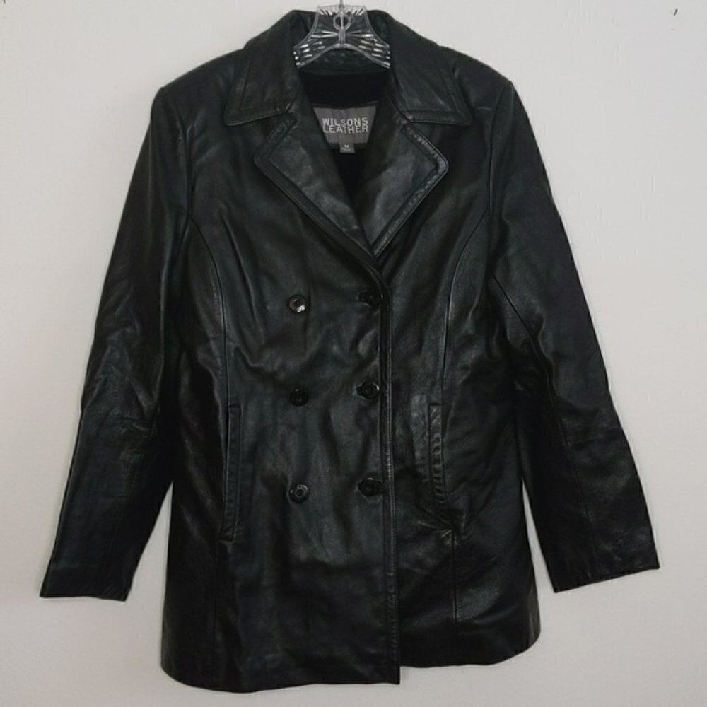 Wilsons Leather Lined Leather Pea Coat Leather Jacket Faux Fur Lined